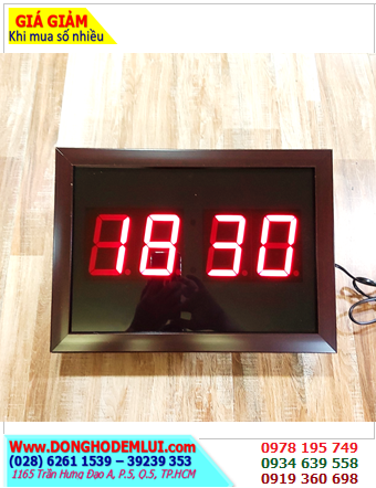 Đồng hồ LED TA2638, Đồng hồ Xem Giờ Treo tường TA2638 (26,5cm x 38cm) chữ LED đỏ hiển thị Giờ-Phút /Viền nhựa giả Gỗ /Bảo hành 6 tháng